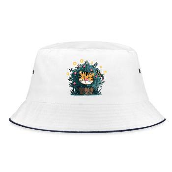 Tiger in the flower bush - Bucket Hat - white/navy - Front