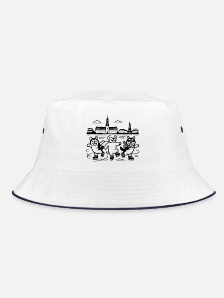 Schlittschuh Mimalistisch Line Art - Bucket Hat - white/navy - Front