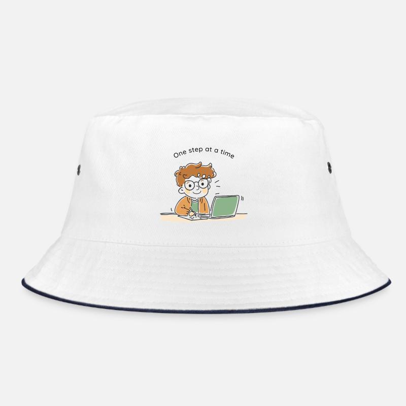 One Step at a Time – Cute hand-drawn character - Bucket Hat - white/navy