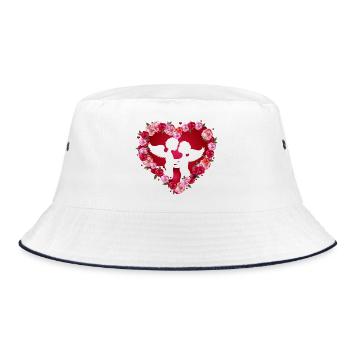 Küssende Engel im herzförmigen Rosenrahmen - Bucket Hat - Weiß/Navy - Vorne
