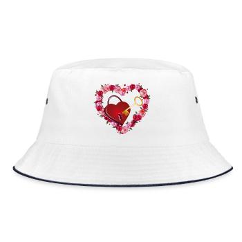 Rose heart with love lock and golden key - Bucket Hat - white/navy - Front