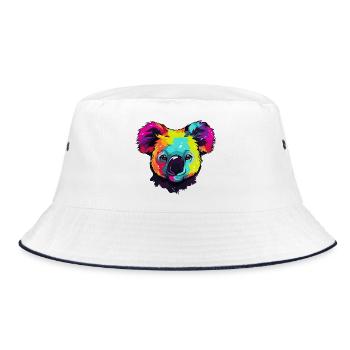 Bunter Koala Popkunst - Bucket Hat - Weiß/Navy - Vorne