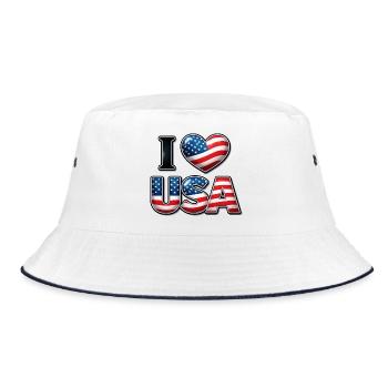 I Love USA – Patriotische Botschaft Emblem-Flagge - Bucket Hat - Weiß/Navy - Vorne