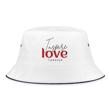 Inspire Love Forever – Minimale rote Typografie Desi - Bucket Hat - Weiß/Navy - Vorne