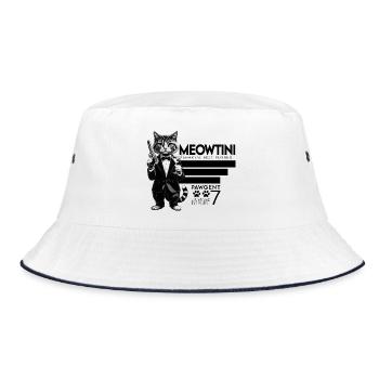 Meowtini - Pawgent - Katzen Motiv - Bucket Hat - Weiß/Navy - Vorne