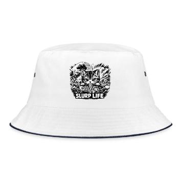 Kawaii Cat Ramen Noodles Anime Cat - Bucket Hat - white/navy - Front
