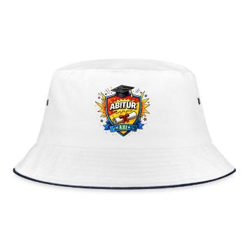 Abitur Abschluss Comic Schild - Bucket Hat - Weiß/Navy - Vorne