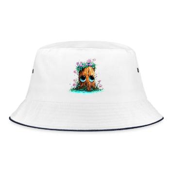Waldstumpf mit Blütenaugen - Bucket Hat - Weiß/Navy - Vorne