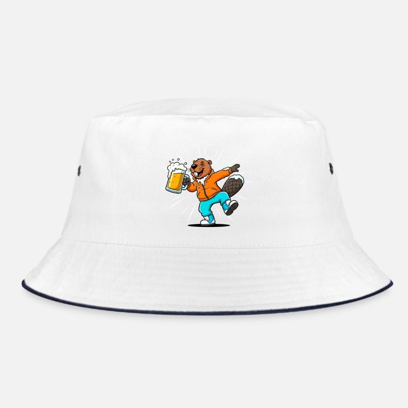 Feiernder Biber mit Bier Apres Ski Party - Bucket Hat - Weiß/Navy