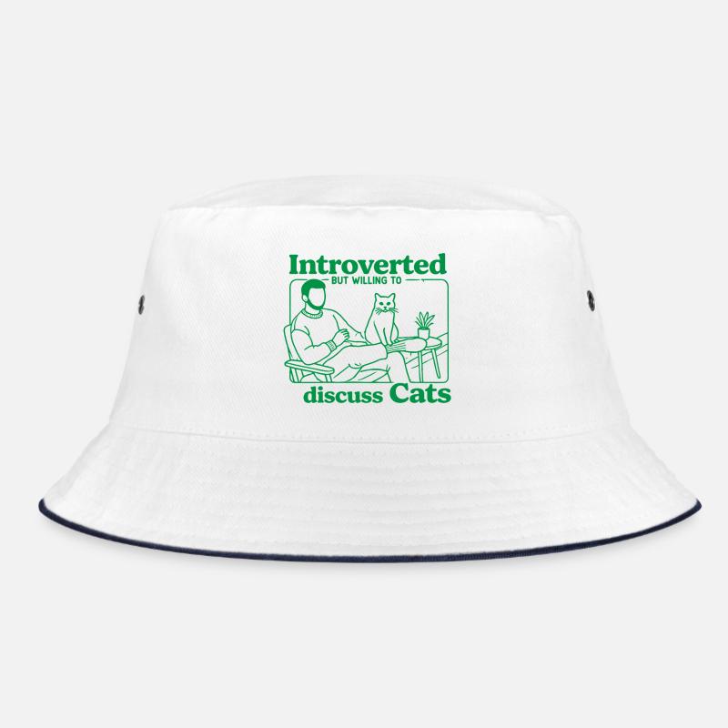 Introvertiert, aber bereit, mit Katzen zu plaudern - Bucket Hat - Weiß/Navy