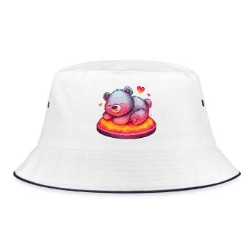 Cuddly bear on lava cake with hearts - Bucket Hat - white/navy - Front
