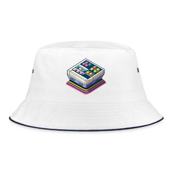 Retro Spielkonsole Pixelkunst - Bucket Hat - Weiß/Navy - Vorne