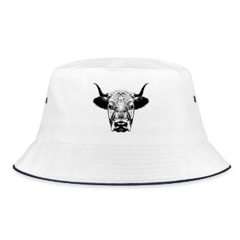 Kuh / Kopf - Bucket Hat - Weiß/Navy - Vorne