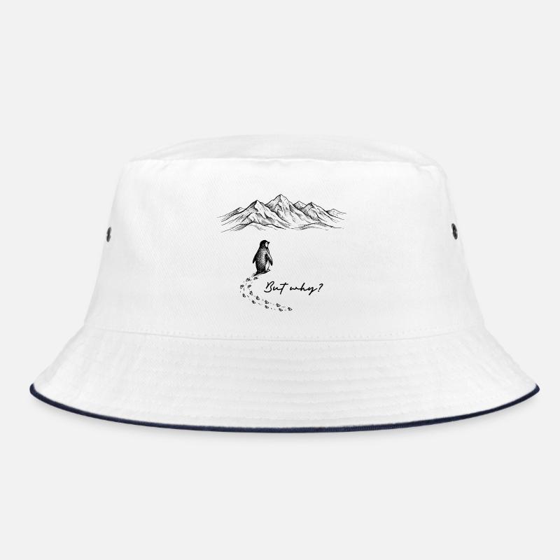 Pinguin Meme But why? Schneespur Berge Gekritzel - Bucket Hat - Weiß/Navy