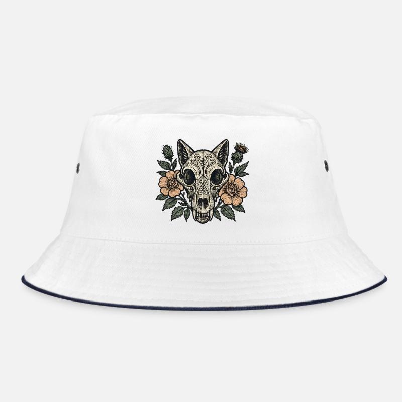 Blossoms Skull Fox Bucket Hat