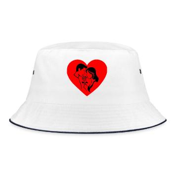 Valentine's Silhouette with Rose Heart Hearts Duo - Bucket Hat - white/navy - Front