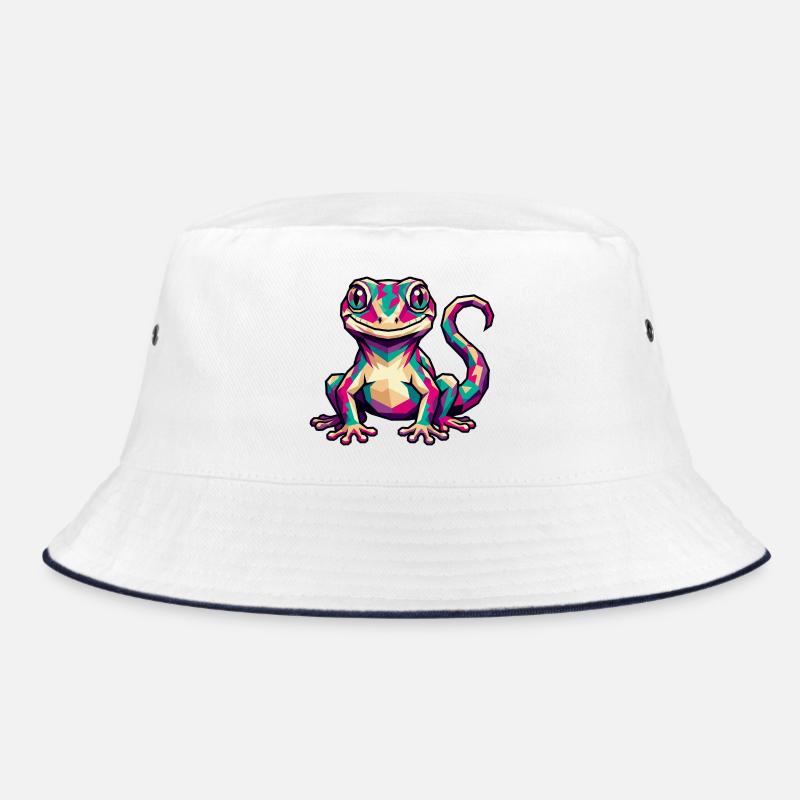 Bunter geometrischer Gecko - Bucket Hat - Weiß/Navy