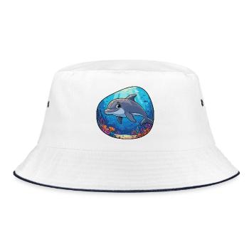Unterwasser-Delfin im Korallenriff - Bucket Hat - Weiß/Navy - Vorne