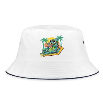 Caméléon dans le motif humoristique des vacances de plage d’été - Bob - blanc/marine - Devant