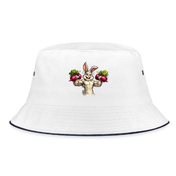 Hase im Gym mit Rote-Rüben-Hanteln  - Bucket Hat - Weiß/Navy - Vorne