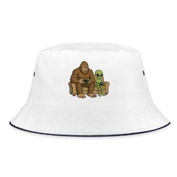 Bigfoot Alien Plays Video Game Gaming Sasquatch - Bucket Hat - white/navy - Front