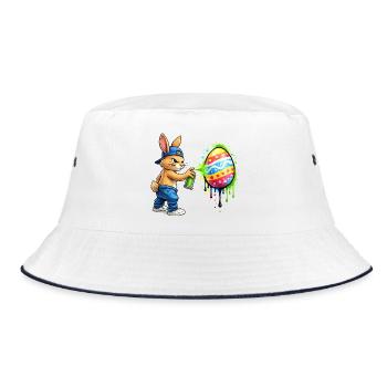 Graffiti Hase mit Osterei - Bucket Hat - Weiß/Navy - Vorne