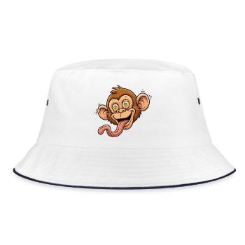 Playful Monkey Caricature with Tongue - Bucket Hat - white/navy - Front