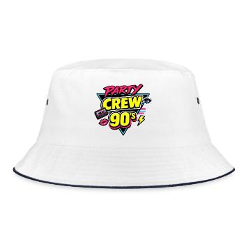 90er Party Crew Mottoparty Outfit Retro - Bucket Hat - Weiß/Navy - Vorne