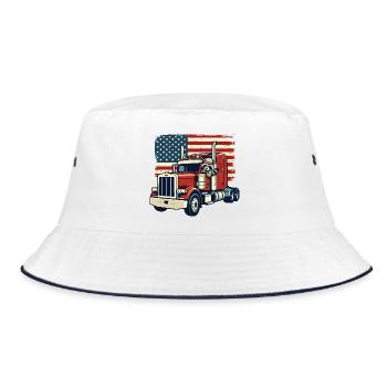 Trucker US Semi Truck Driver Raccoon - Bucket Hat - white/navy - Front