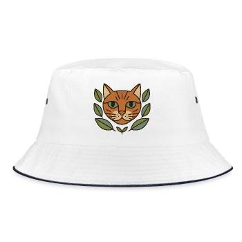 Cat's head in a leaf wreath - Bucket Hat - white/navy - Front