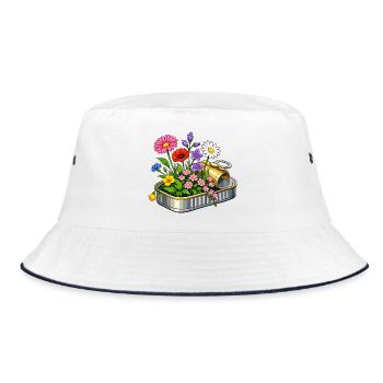Colorful flowers in opened tin illustration - Bucket Hat - white/navy - Front