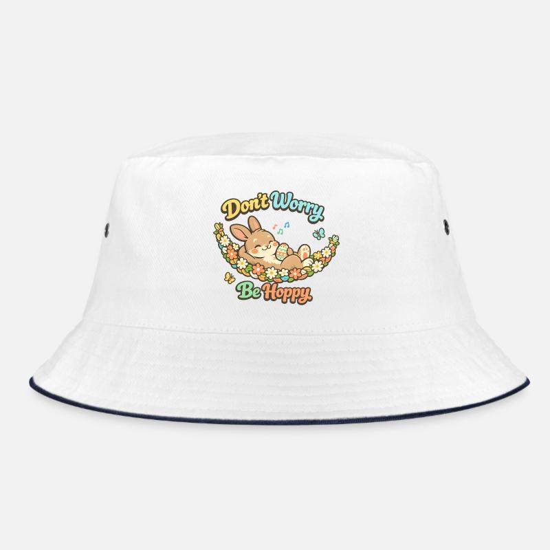 Don't worry be happy Easter pun funny Bucket Hat