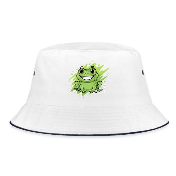 Cheerful Frog Cartoon Green Neon - Bucket Hat - white/navy - Front