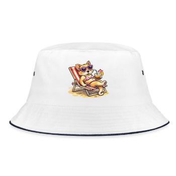 Cat with sunglasses - Bucket Hat - white/navy - Front