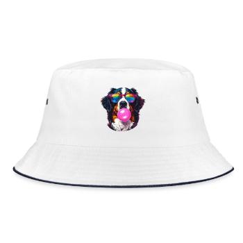 Colorful Bernese Sennenhun with bubblegum sunglasses - Bucket Hat - white/navy - Front