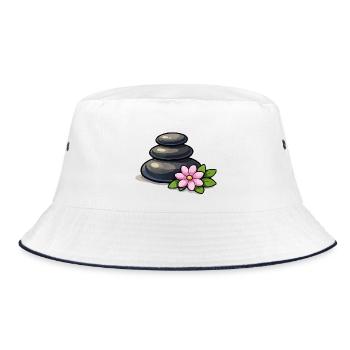 Zen Steinpyramide mit Lotus - Bucket Hat - Weiß/Navy - Vorne