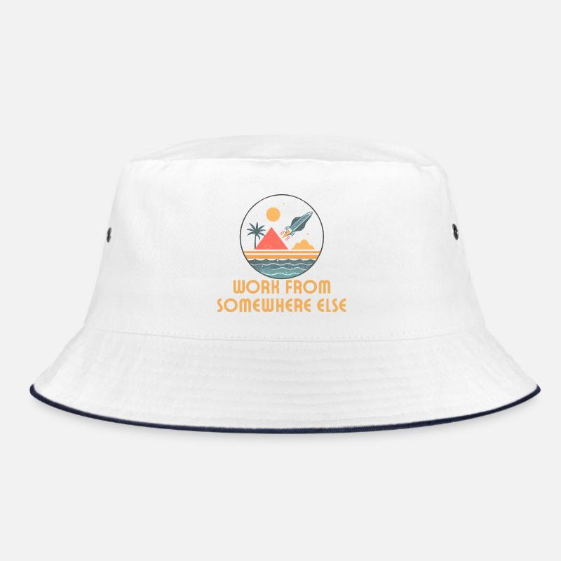 Working from anywhere – retro journey - Bucket Hat - white/navy
