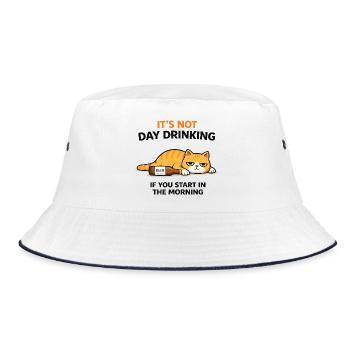 Morning Cat Day Drinking Meme - Bucket Hat - white/navy - Front