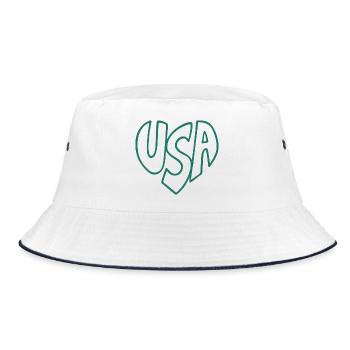 USA Herz Handschriftlogo Retro-Stil - Bucket Hat - Weiß/Navy - Vorne