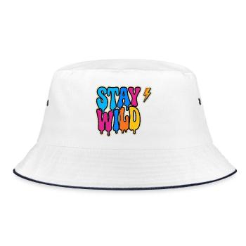 Stay Wild Neon-Graffiti-Typografie - Bucket Hat - Weiß/Navy - Vorne