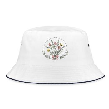 Boho Blumen Blumen Linienzeichnung - Bucket Hat - Weiß/Navy - Vorne