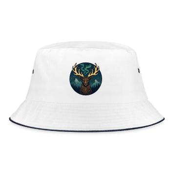 Nordlicht-Elch in Berglandschaft - Bucket Hat - Weiß/Navy - Vorne