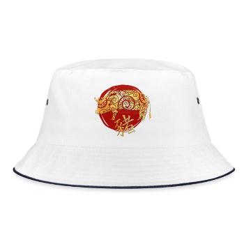 Schwein Chinesisches Tierkreiszeichen Horoskop - Bucket Hat - Weiß/Navy - Vorne