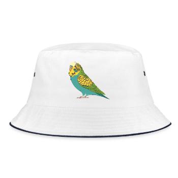 Budgie Green Yellow Turquoise Parakeet Parrot - Bucket Hat - white/navy - Front