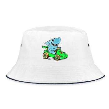 Hai Racer Go-Kart Abenteuer - Bucket Hat - Weiß/Navy - Vorne