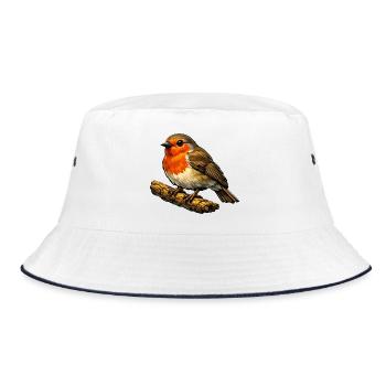 Robin on Tribe Cartoon - Bucket Hat - white/navy - Front