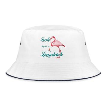 Flamingo with Long Drink Retro - Bucket Hat - white/navy - Front