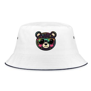 Polychrome Neon Panda with Glasses - Bucket Hat - white/navy - Front