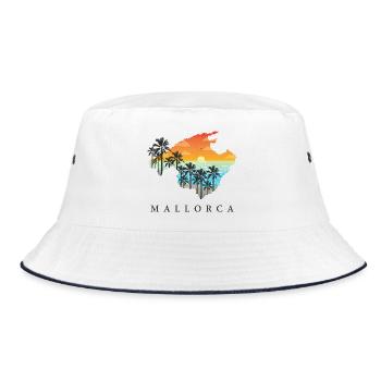Mallorca Sonnenuntergang Palmen Silhouette - Bucket Hat - white/navy - Front