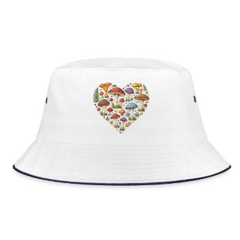 Mushroom Heart Forest Mosaic - Bucket Hat - white/navy - Front